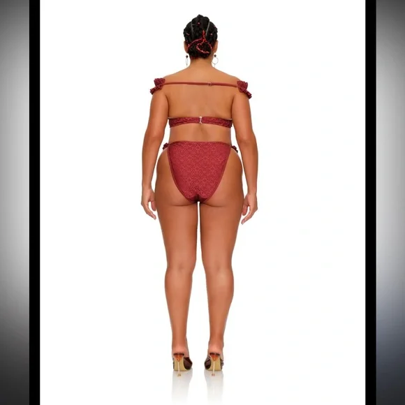 Andrea Iyamah Mulan multi way Off-Shoulder Bikini in wine red size medium